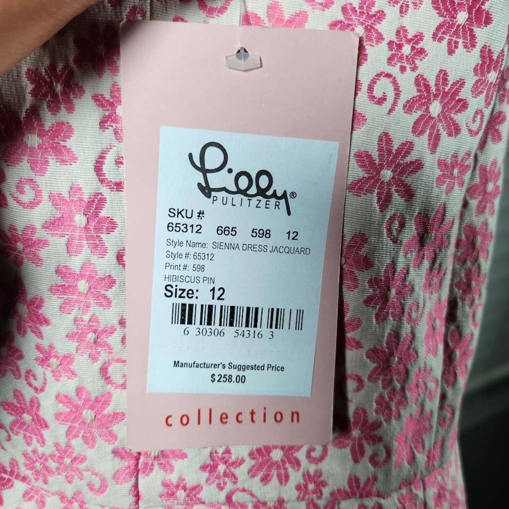 Lilly Pulitzer Sienna Strapless Jacquard Dress Y2K Hibiscus Pink Floral Size 12 - Picture 5 of 8